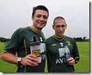 CNP fan Russell Martin (left) with Andrew Crofts at the Norwich City FC training ground