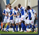 Football - Blackburn Rovers v Aston Villa Barclays Premier League  - Ewood Park -  09/10 - 26/9/09
Christopher Samba (C) celebrates scoring the first goal for Blackburn with team mates
Mandatory Credit: Action Images / Paul Burrows
Livepic
NO ONLINE/INTERNET USE WITHOUT A LICENCE FROM THE FOOTBALL DATA CO LTD. FOR LICENCE ENQUIRIES PLEASE TELEPHONE +44 (0) 207 864 9000.