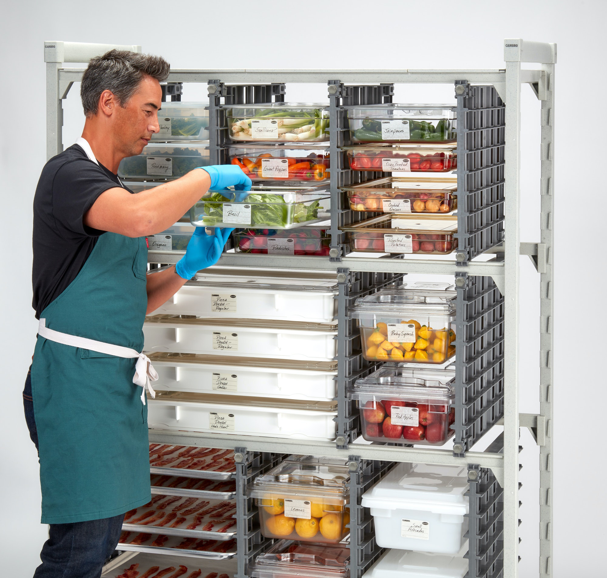 Shelving rack storage system maximises and organises kitchen space